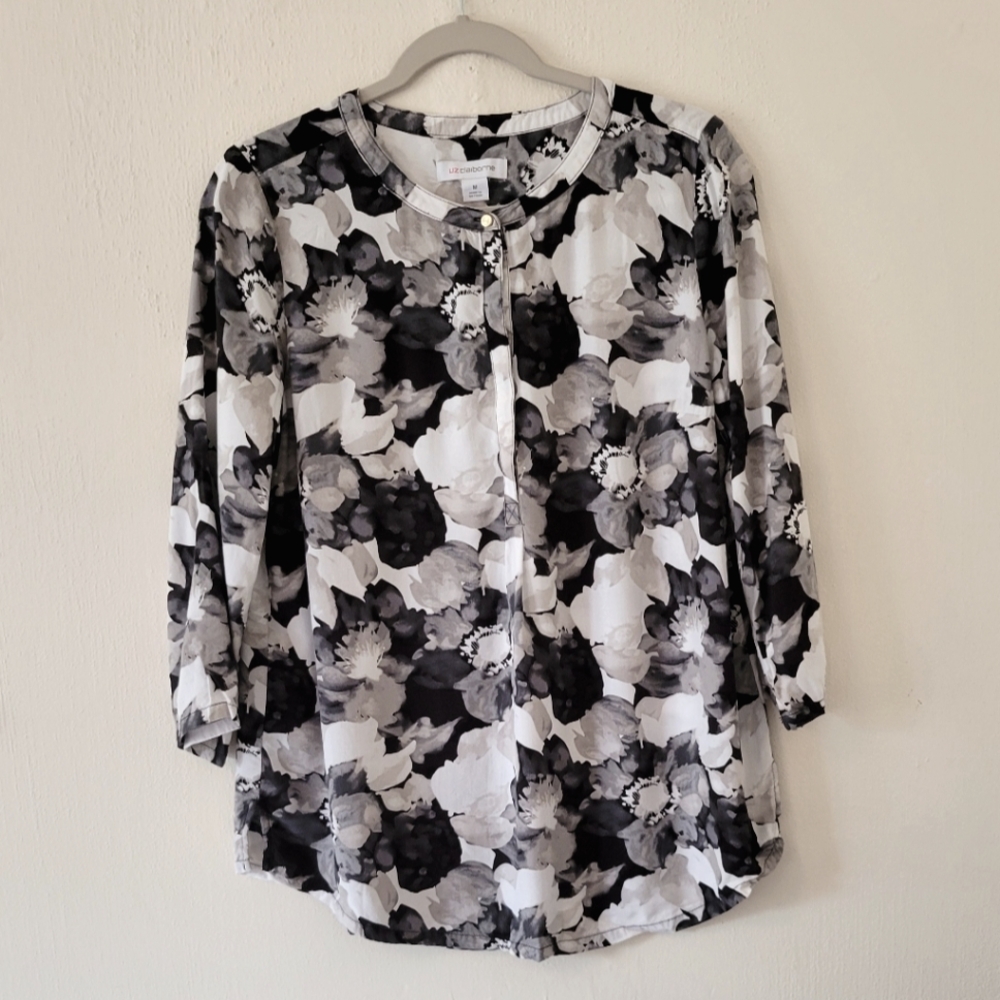 Liz Claiborne Women's White and Black Workwear Blouse Size Medium